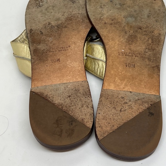 Lilly Pulitzer Via Palm Beach Leather Sandals Gold with Gold Ring 10 M - Picture 7 of 9
